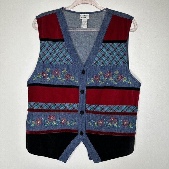 Vintage Denim Napa Valley Vest Blue Size L Patchwork - Picture 1 of 7